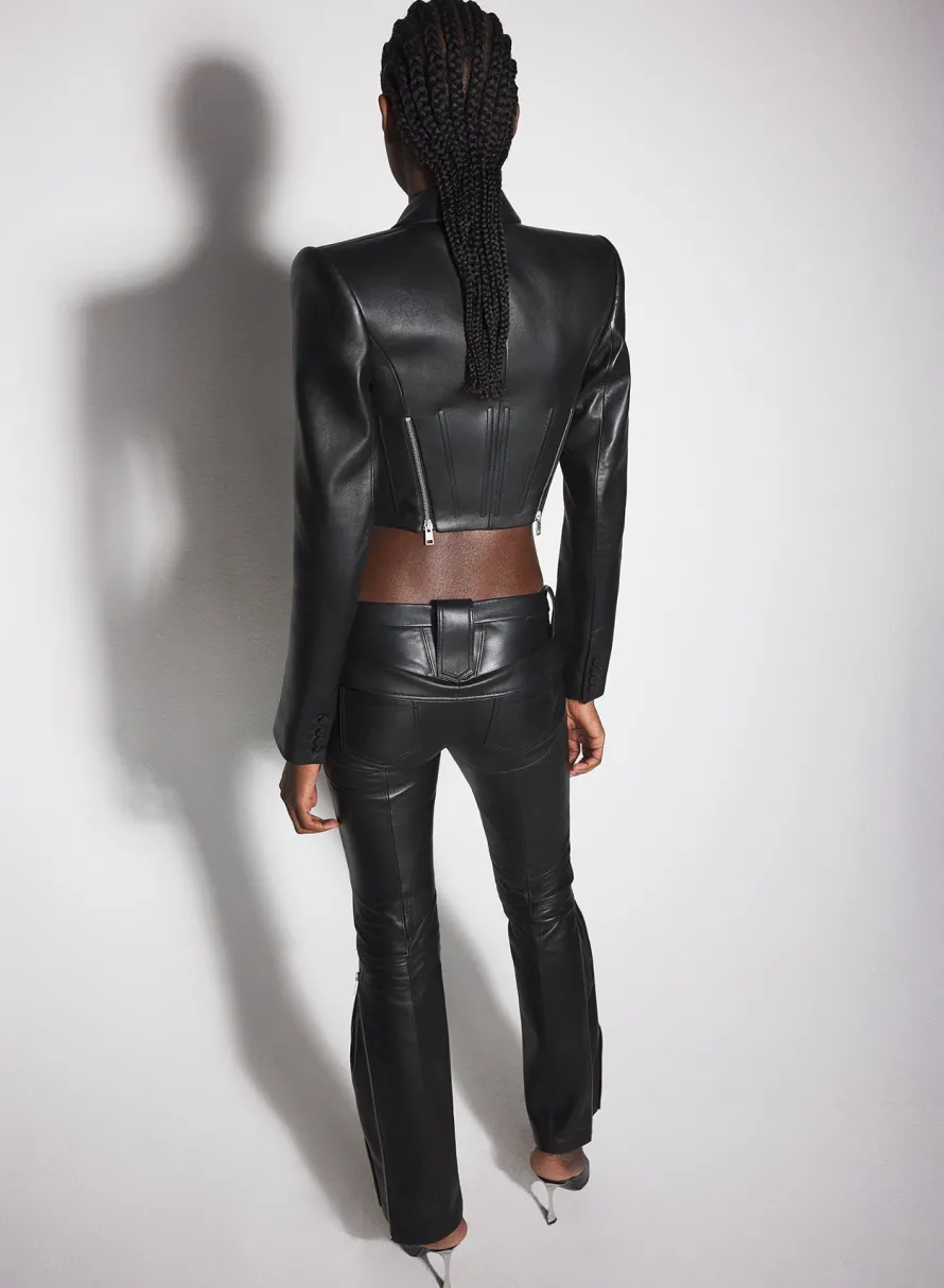 Jackets & Coats|MUGLER black zipped leather jacket