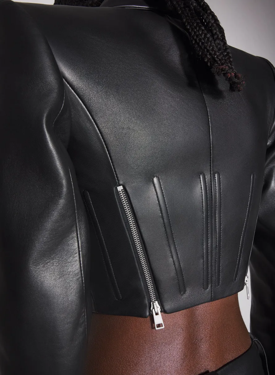 Jackets & Coats|MUGLER black zipped leather jacket