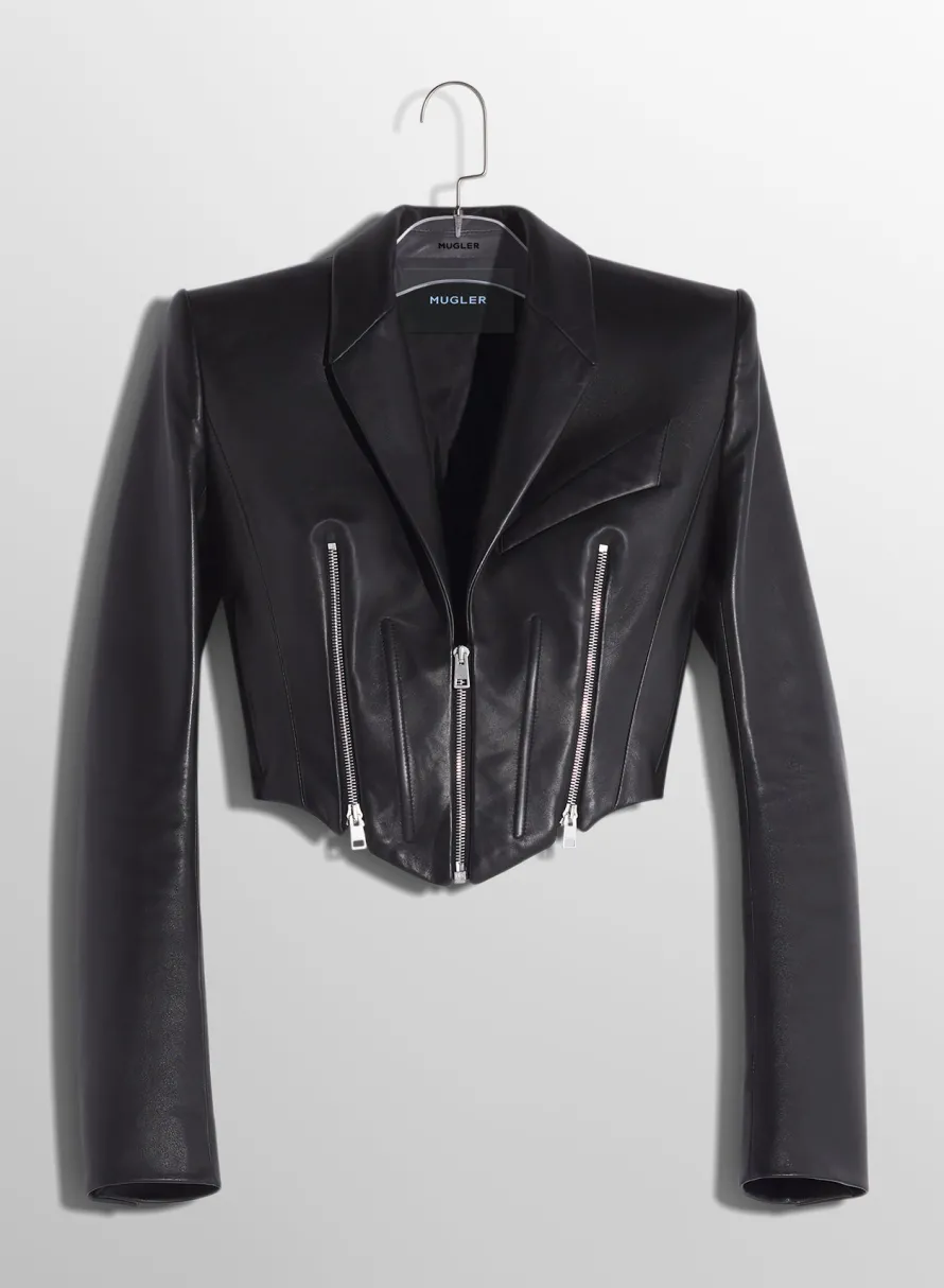 Jackets & Coats|MUGLER black zipped leather jacket