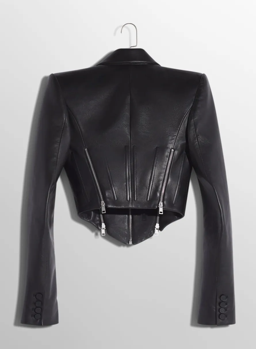 Jackets & Coats|MUGLER black zipped leather jacket