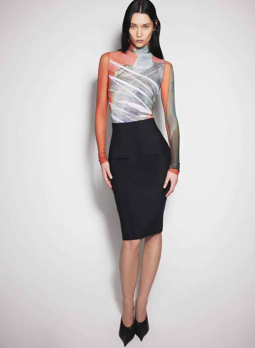 Tops|Bodysuits & Leggings|MUGLER Archive overprinted mesh bodysuit