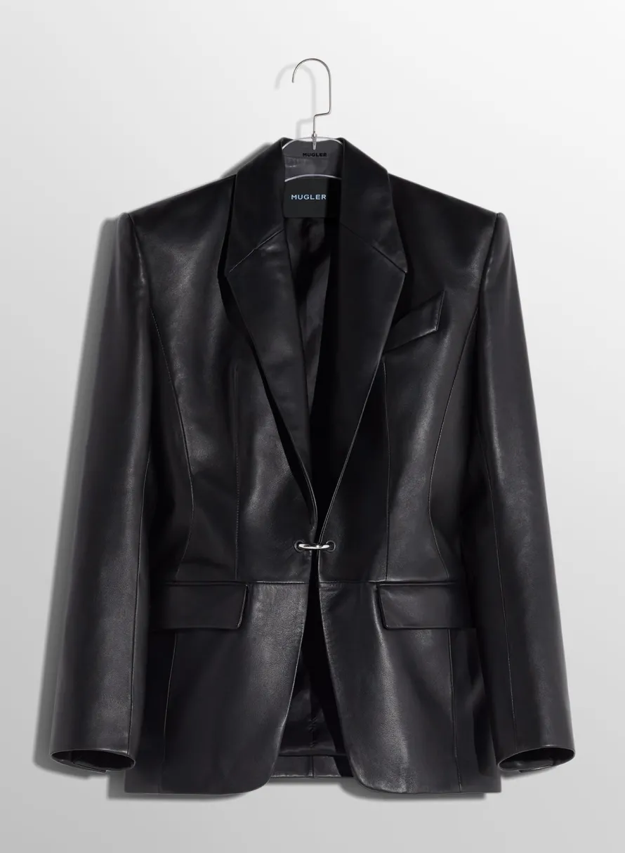 Jackets & Coats|MUGLER black pierced tailored leather jacket