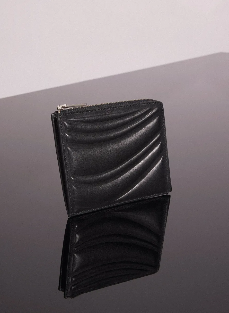 Small Leather Goods|MUGLER black embossed spiral wallet