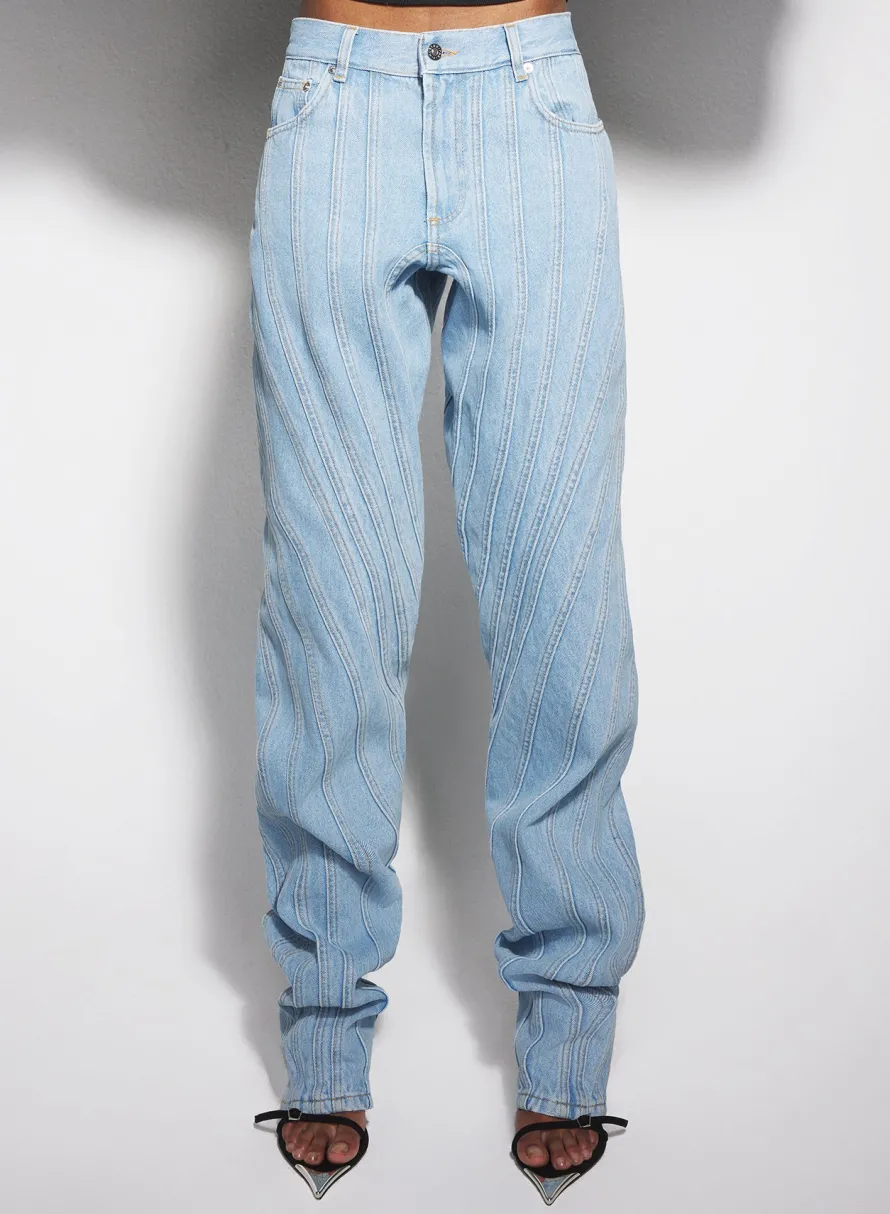 Denim|Denim|MUGLER blue spiral baggy jeans