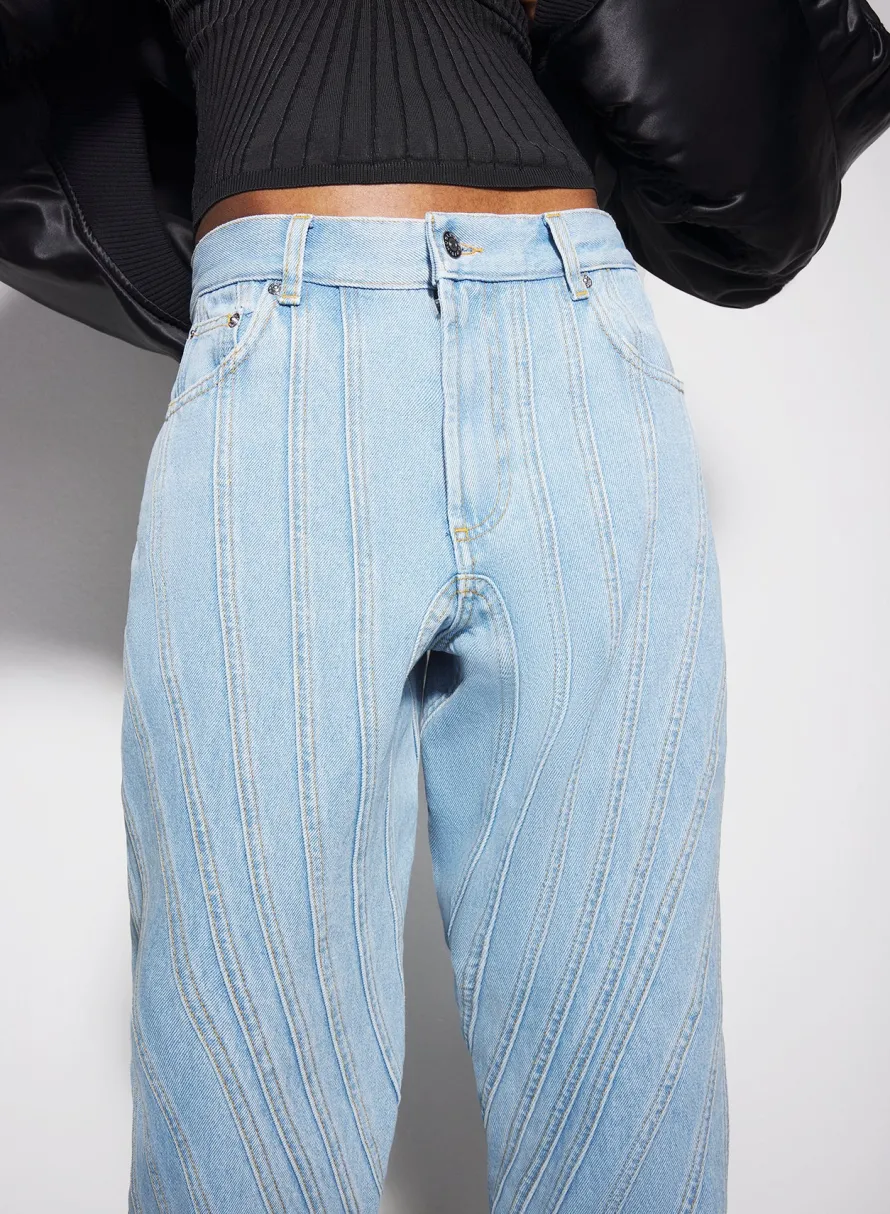Denim|Denim|MUGLER blue spiral baggy jeans