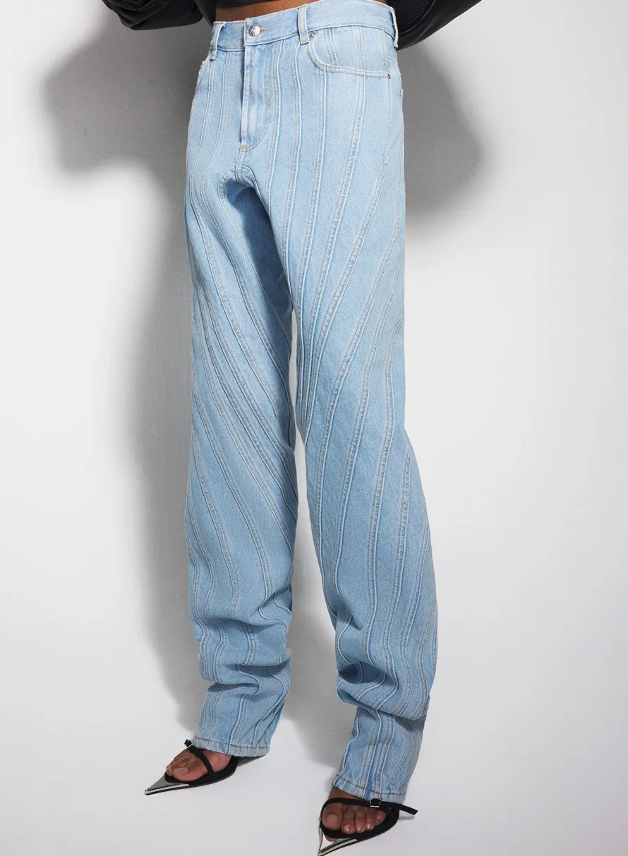 Denim|Denim|MUGLER blue spiral baggy jeans