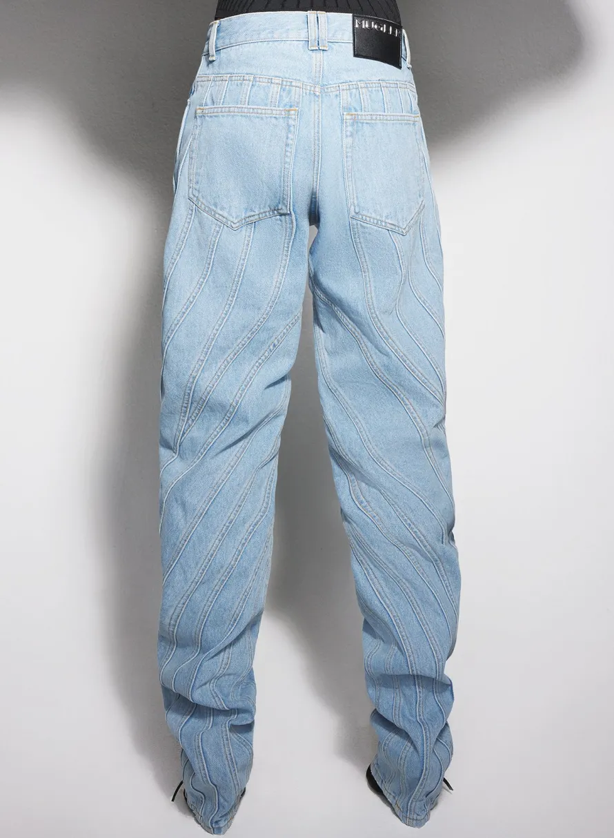 Denim|Denim|MUGLER blue spiral baggy jeans