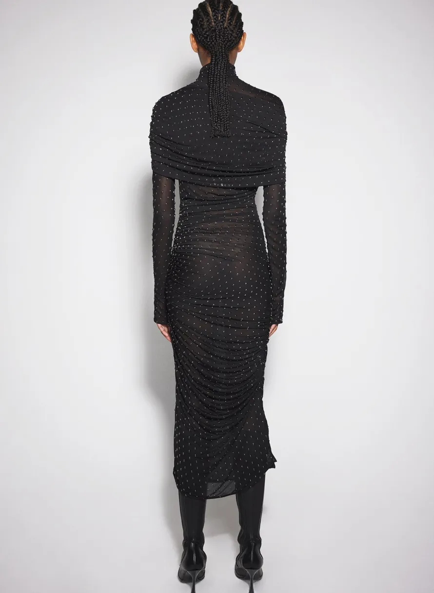 Dresses & Catsuits|MUGLER black embellished ruched dress