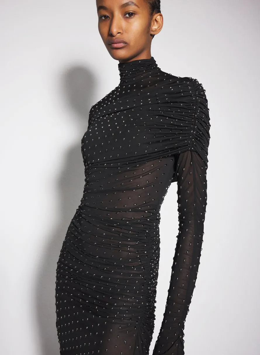 Dresses & Catsuits|MUGLER black embellished ruched dress