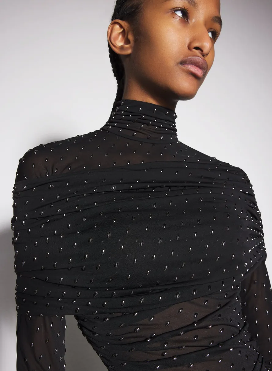 Dresses & Catsuits|MUGLER black embellished ruched dress