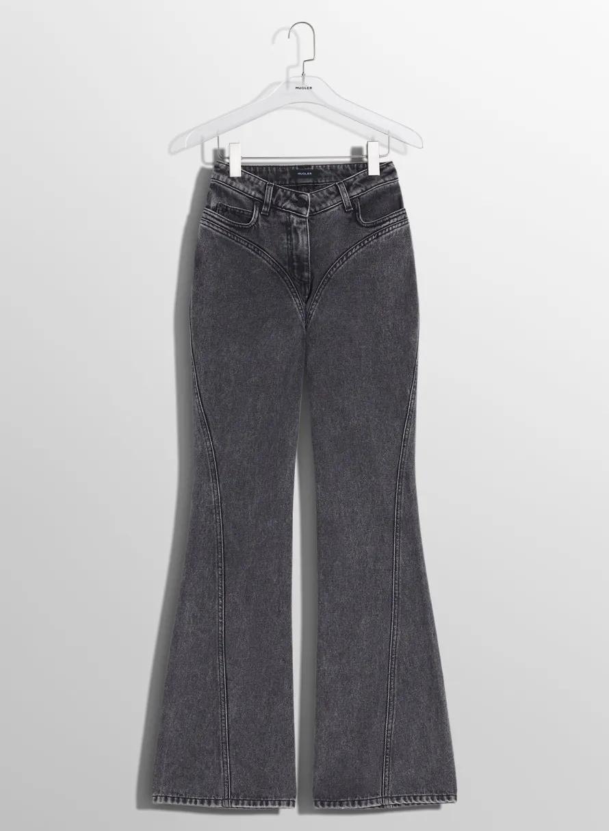 Denim|Trousers|MUGLER washed black flared jeans