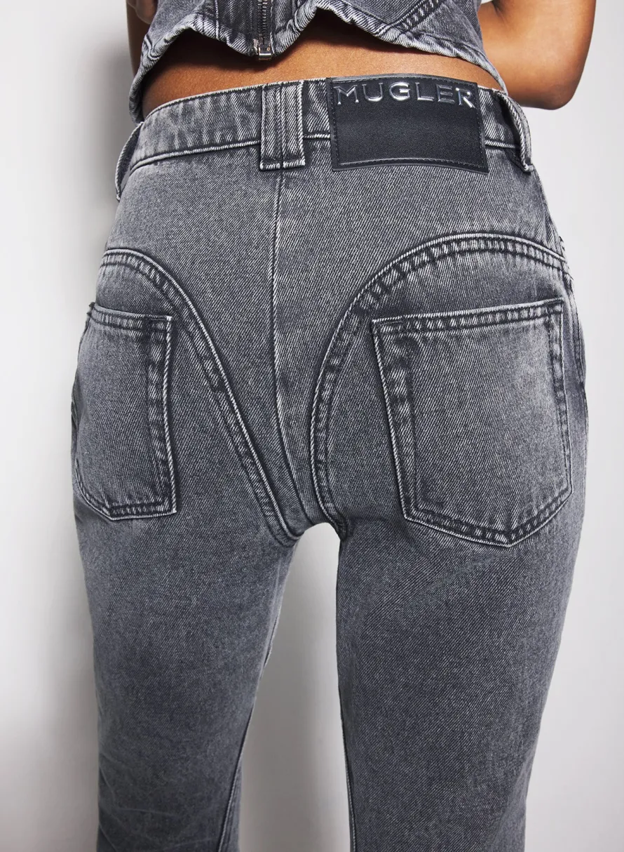 Denim|Trousers|MUGLER washed black flared jeans