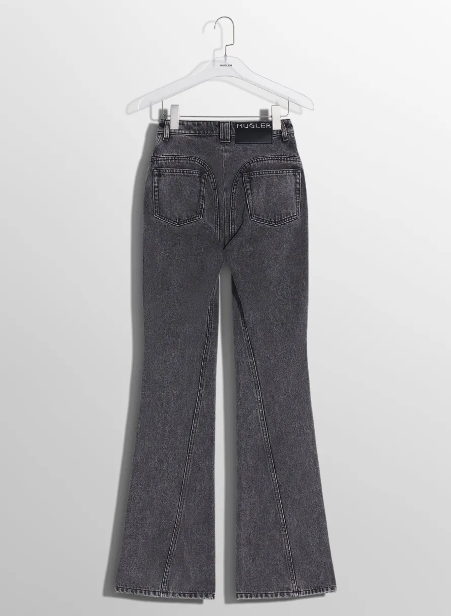 Denim|Trousers|MUGLER washed black flared jeans