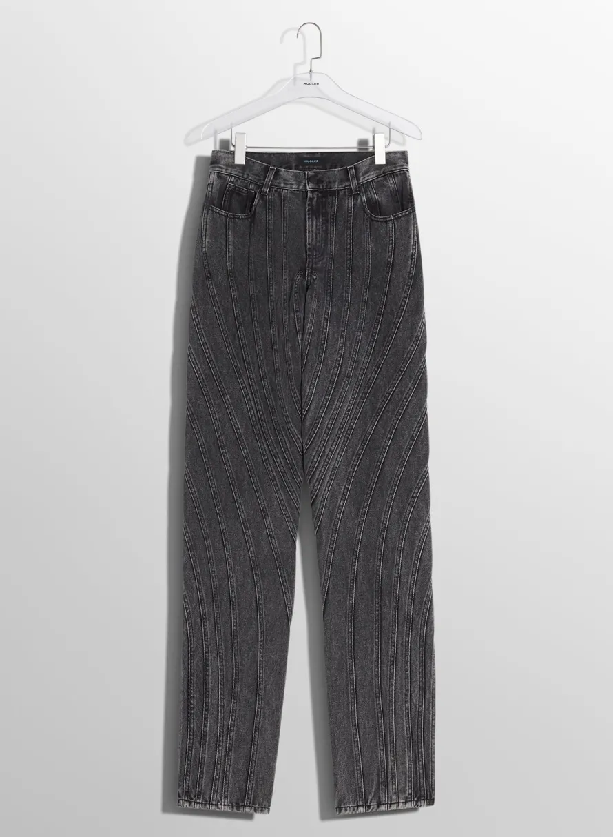 Denim|Denim|MUGLER washed black spiral baggy jeans