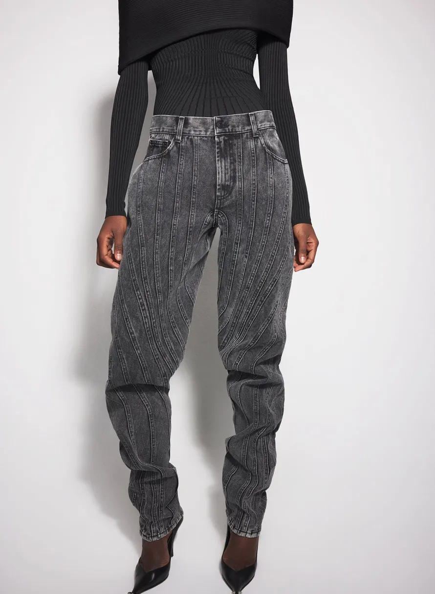 Denim|Denim|MUGLER washed black spiral baggy jeans