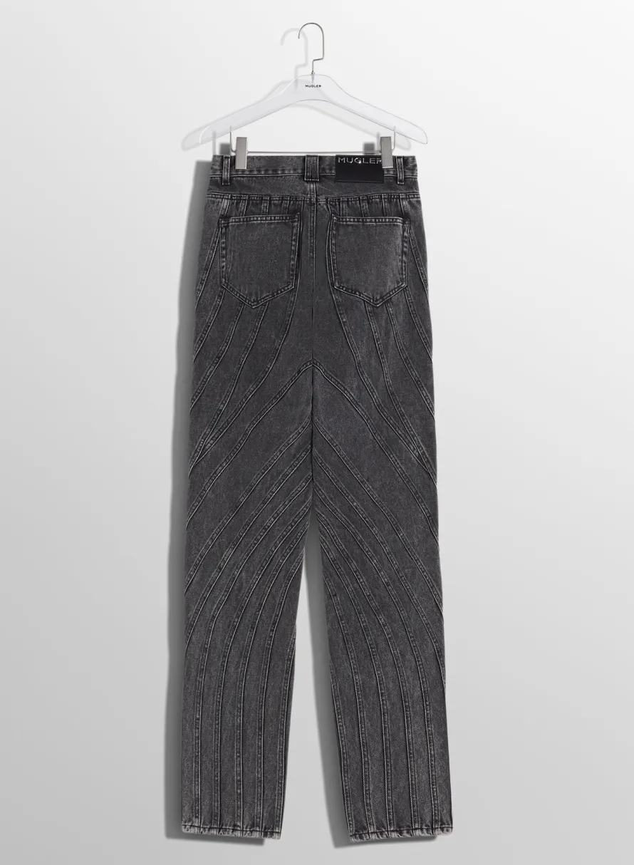 Denim|Denim|MUGLER washed black spiral baggy jeans