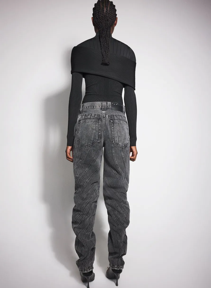 Denim|Denim|MUGLER washed black spiral baggy jeans