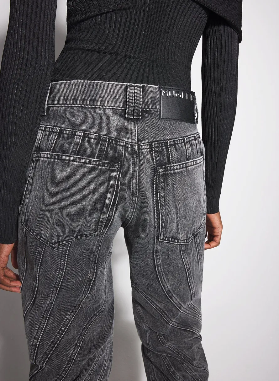 Denim|Denim|MUGLER washed black spiral baggy jeans