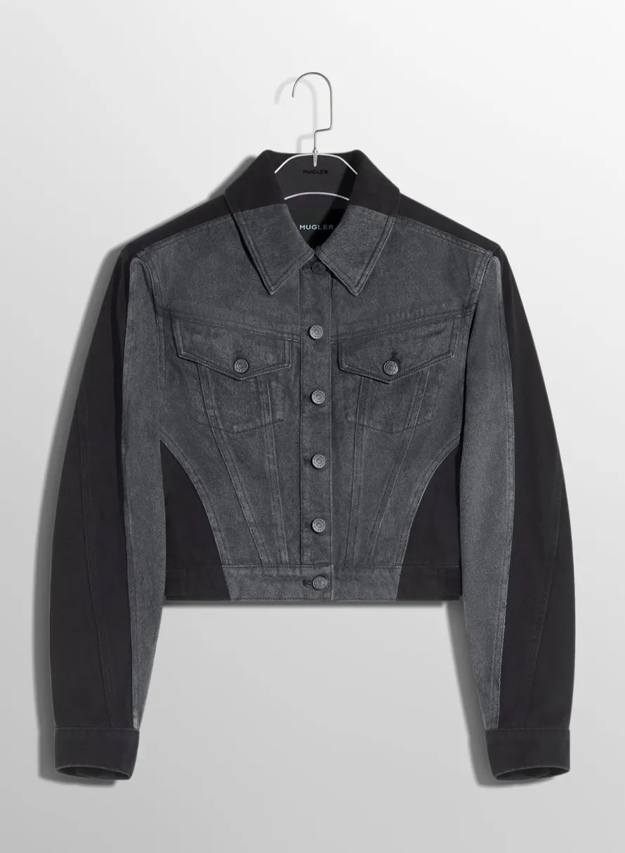 Denim|Jackets & Coats|MUGLER bi-tone black denim jacket