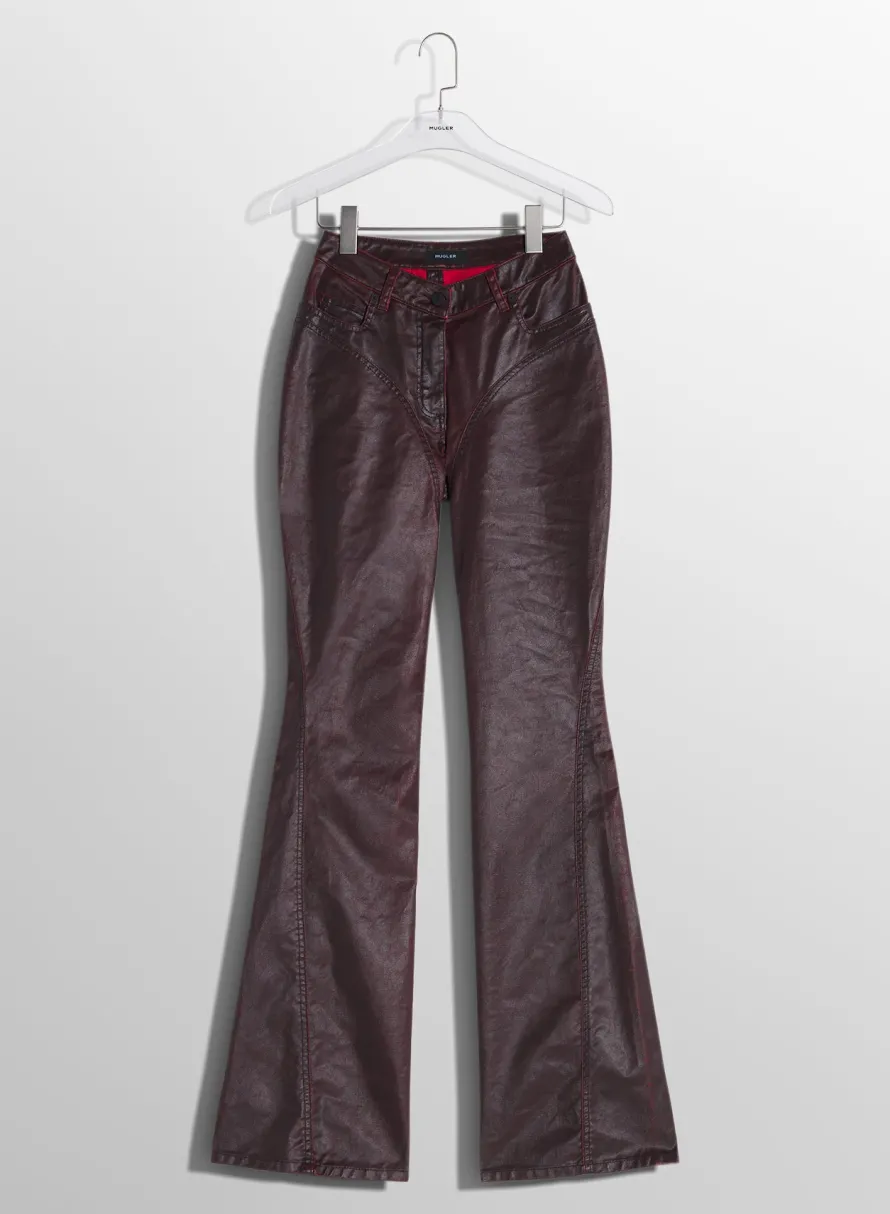 Denim|Trousers|MUGLER burgundy waxed denim pants