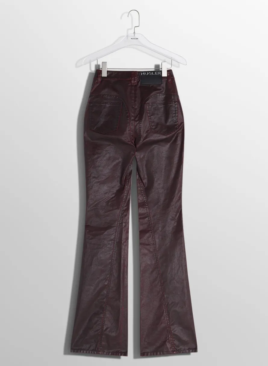Denim|Trousers|MUGLER burgundy waxed denim pants