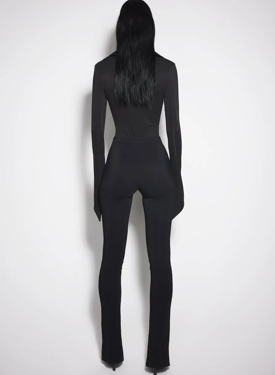 Bodysuits & Leggings|MUGLER black spiky satin collar bodysuit