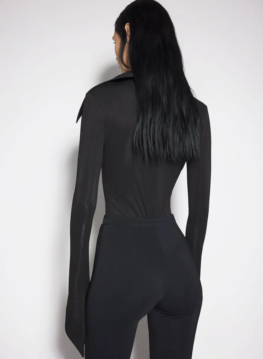 Bodysuits & Leggings|MUGLER black spiky satin collar bodysuit