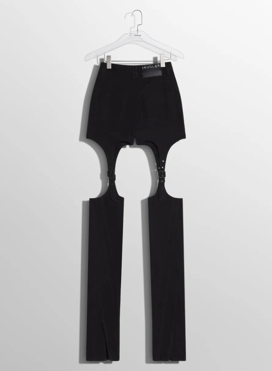 Denim|Trousers|MUGLER black buckled chaps skinny jeans