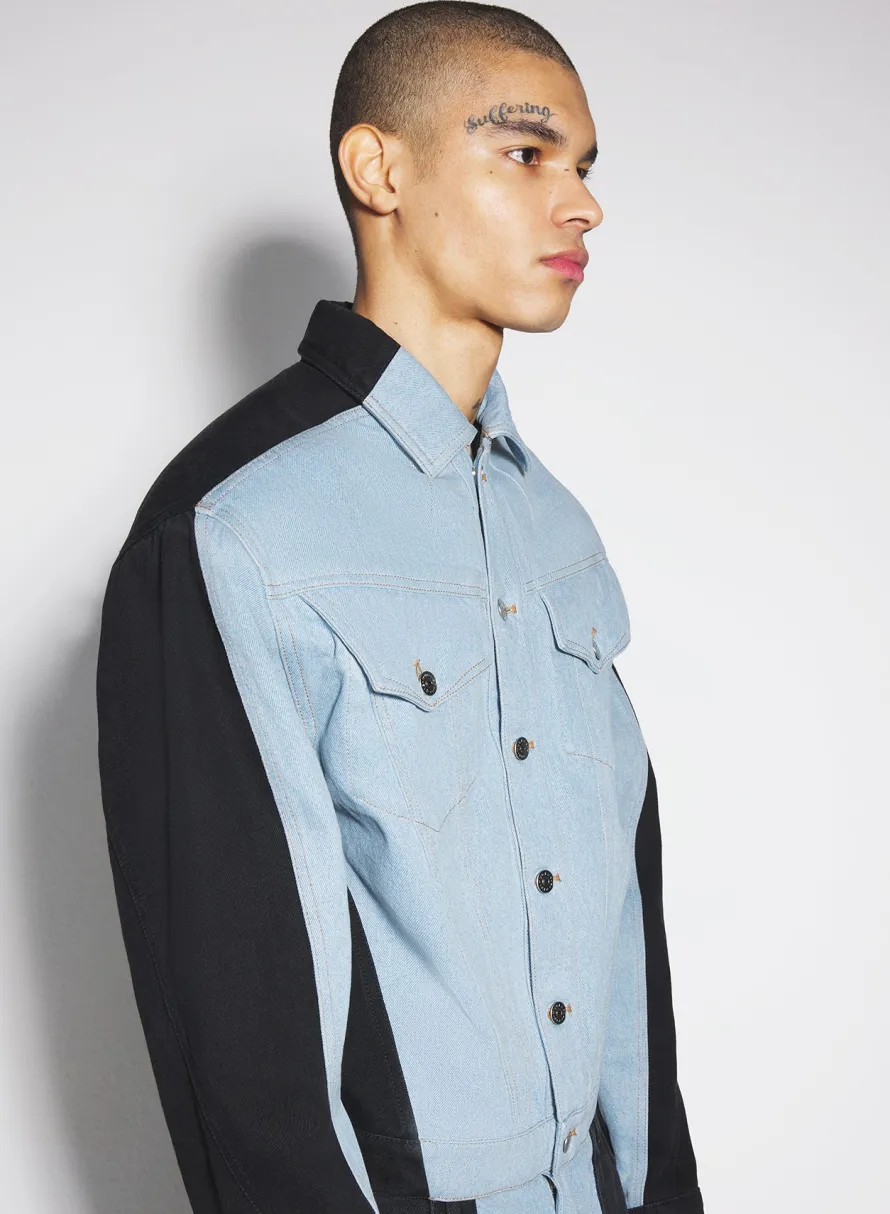 Denim|Denim|MUGLER blue bi-color denim jacket
