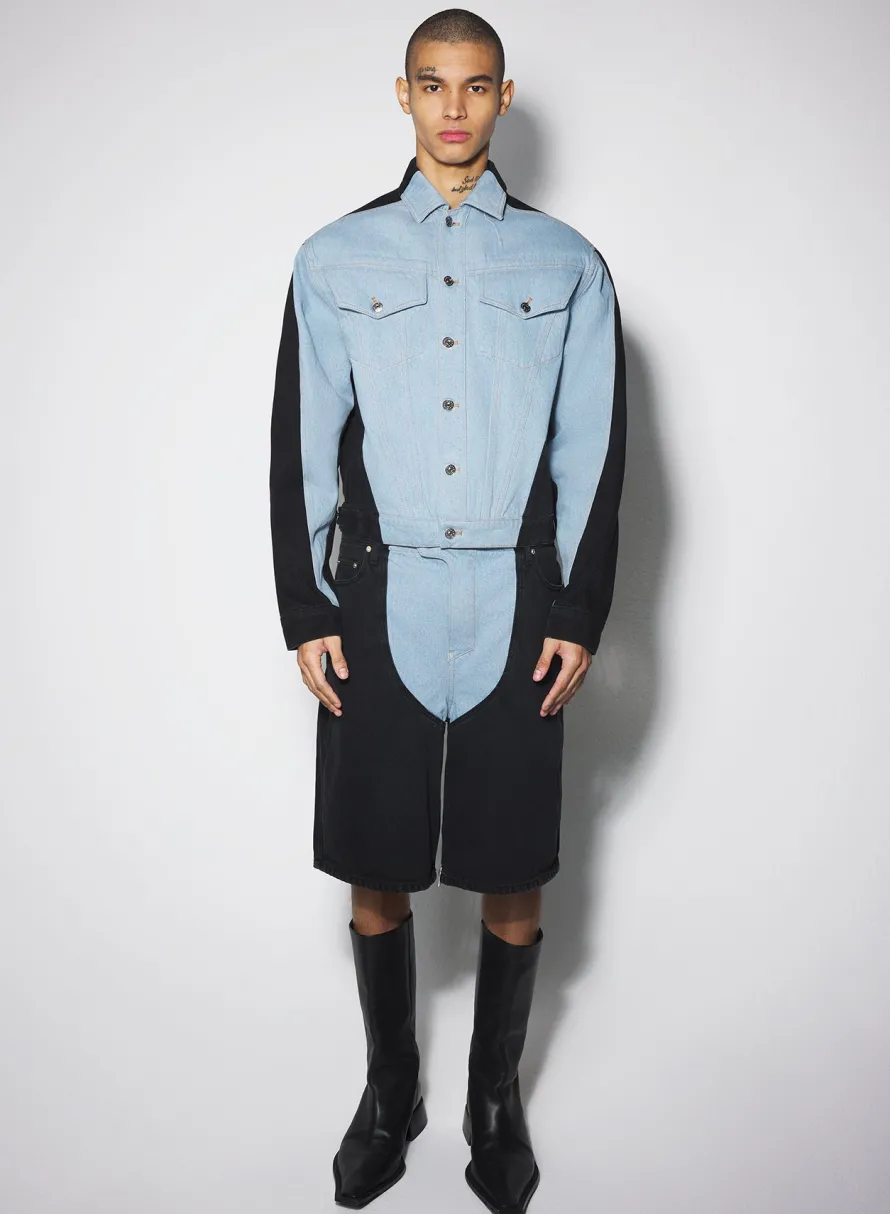 Denim|Denim|MUGLER blue bi-color denim jacket