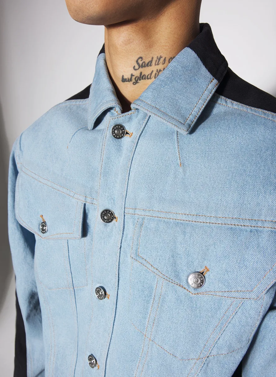 Denim|Denim|MUGLER blue bi-color denim jacket