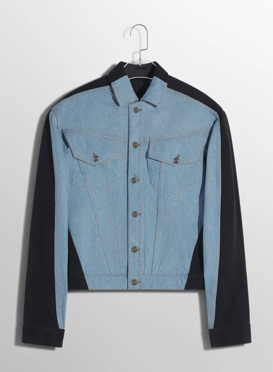 Denim|Denim|MUGLER blue bi-color denim jacket