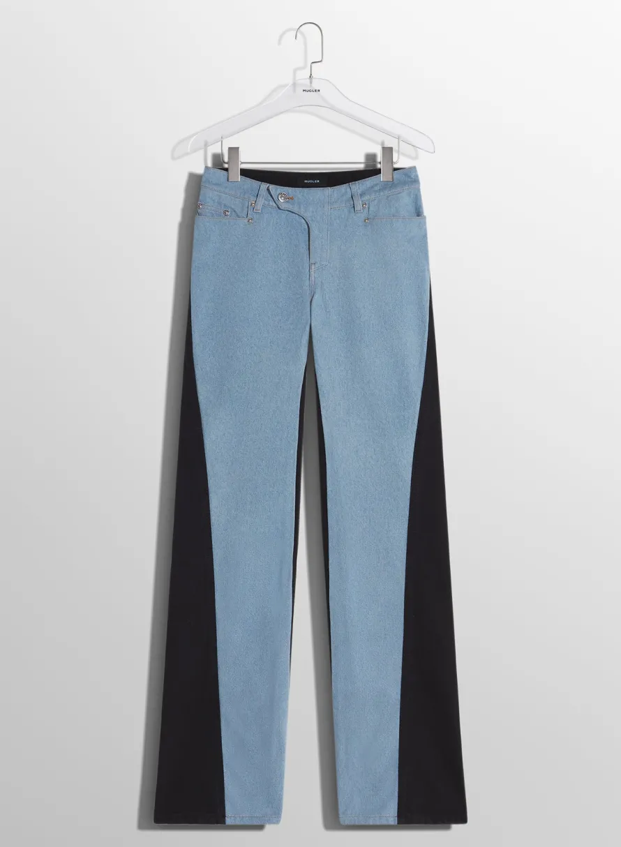 Denim|Trousers|MUGLER blue bi-color straight leg jeans