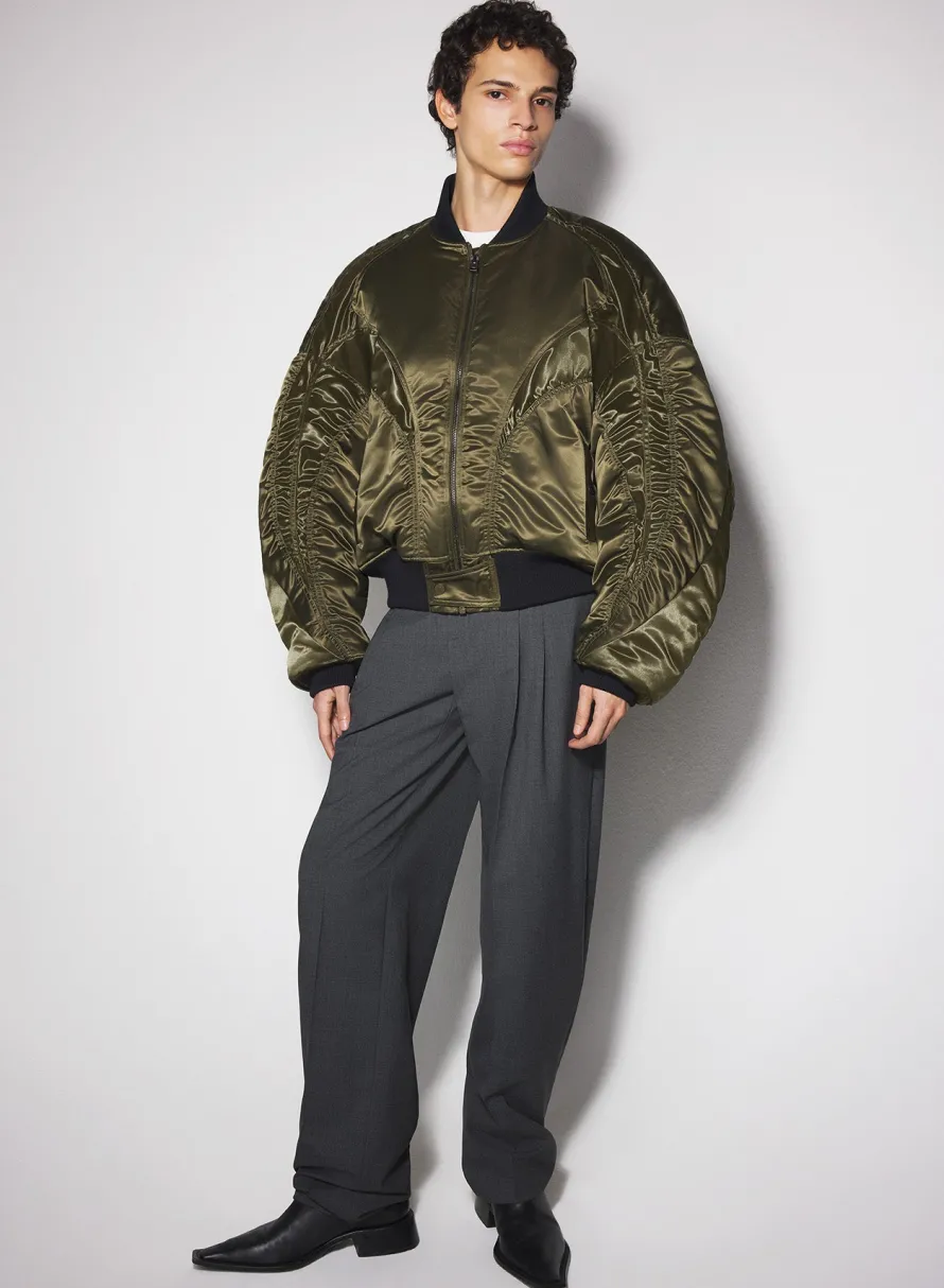 Jackets & Coats|Jackets & Coats|MUGLER military green satiny bomber jacket