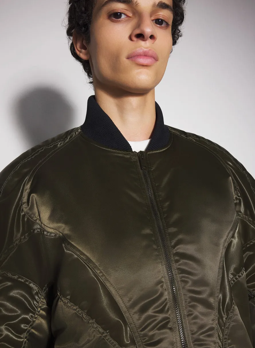 Jackets & Coats|Jackets & Coats|MUGLER military green satiny bomber jacket