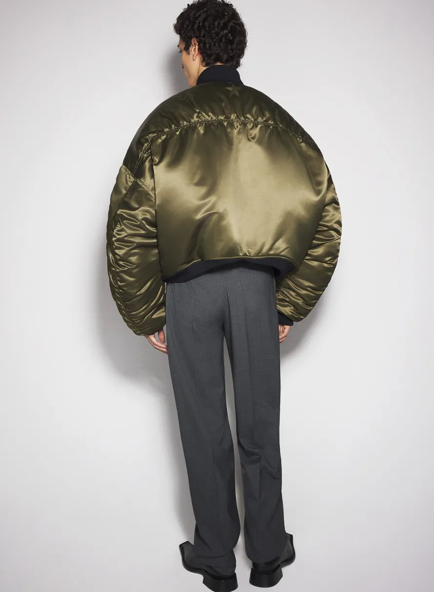 Jackets & Coats|Jackets & Coats|MUGLER military green satiny bomber jacket