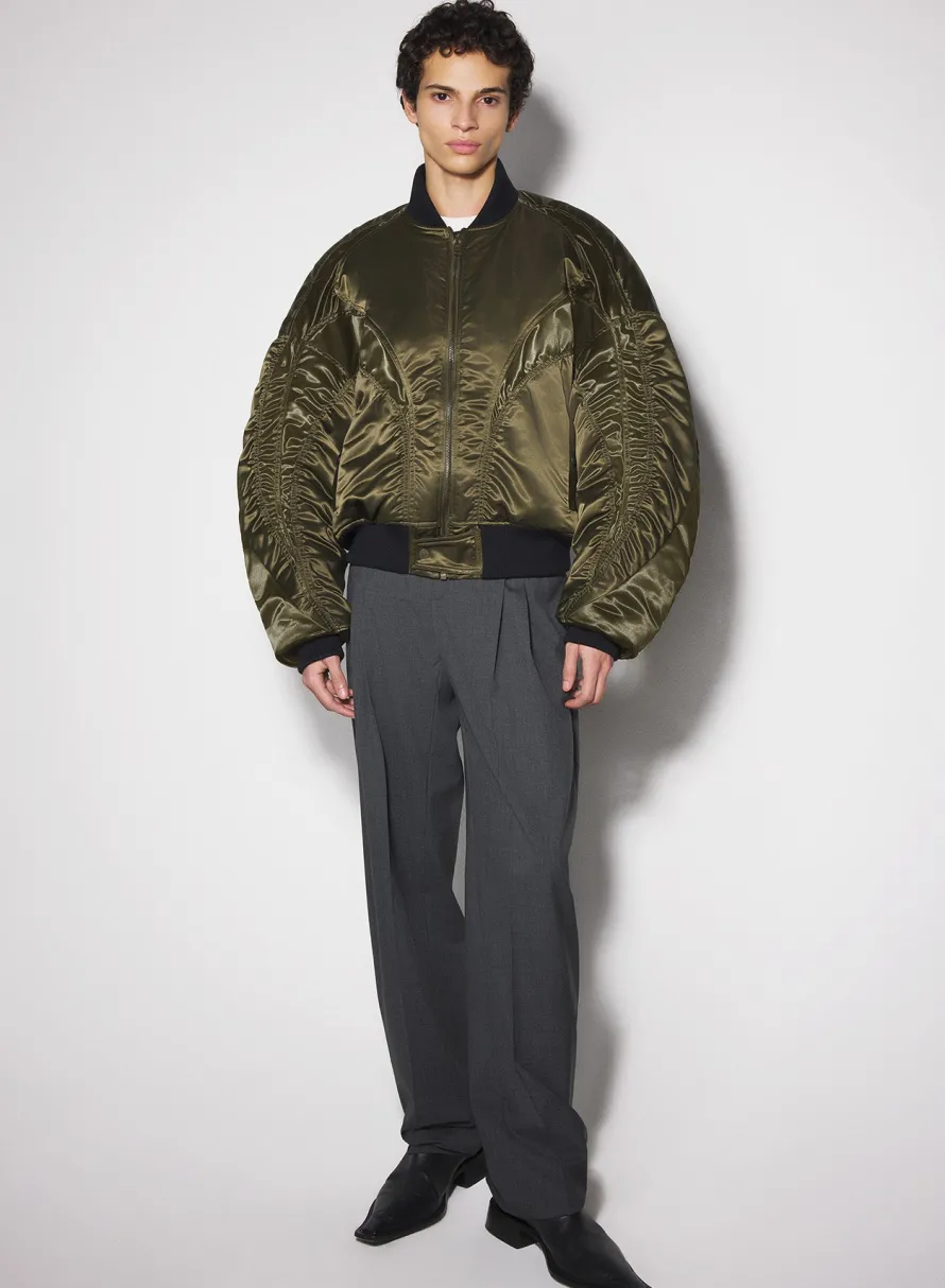 Jackets & Coats|Jackets & Coats|MUGLER military green satiny bomber jacket