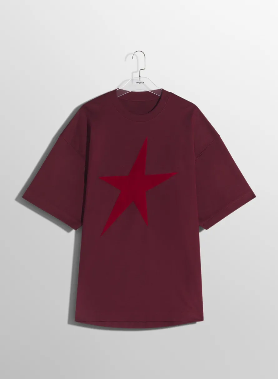 Tops|Tops|MUGLER burgundy star velvet T-shirt