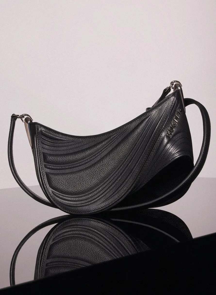 Bags|MUGLER black small embossed spiral curve 01