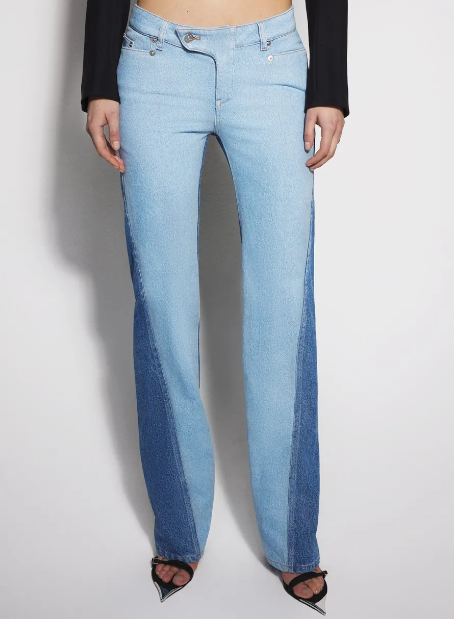 Denim|Trousers|MUGLER bi-tone blue straight leg jeans