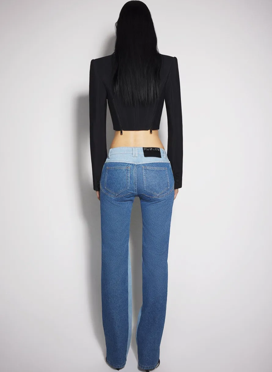 Denim|Trousers|MUGLER bi-tone blue straight leg jeans