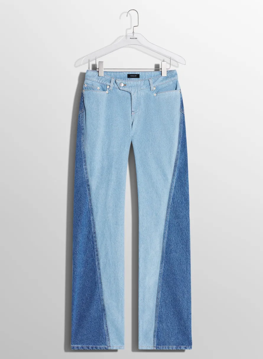 Denim|Trousers|MUGLER bi-tone blue straight leg jeans