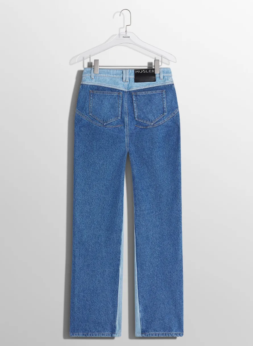 Denim|Trousers|MUGLER bi-tone blue straight leg jeans