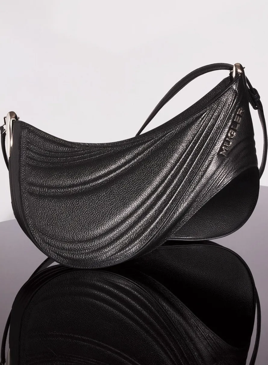 Bags|MUGLER black medium embossed spiral curve 01