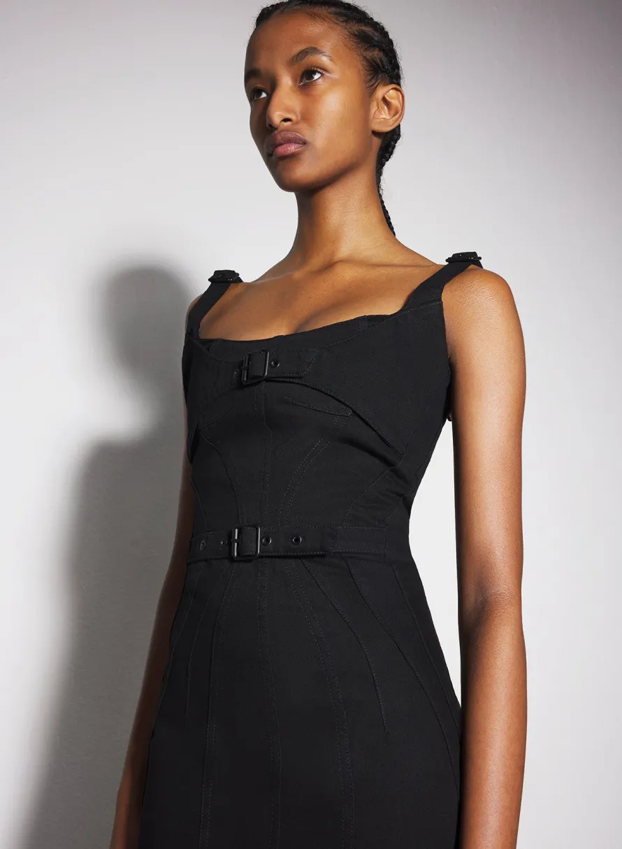 Denim|Dresses & Catsuits|MUGLER black buckled denim dress
