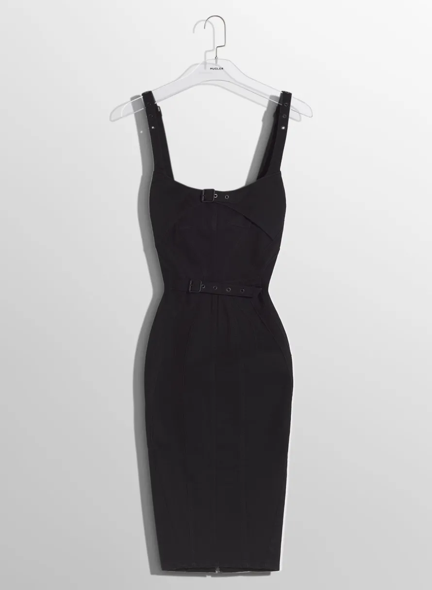 Denim|Dresses & Catsuits|MUGLER black buckled denim dress