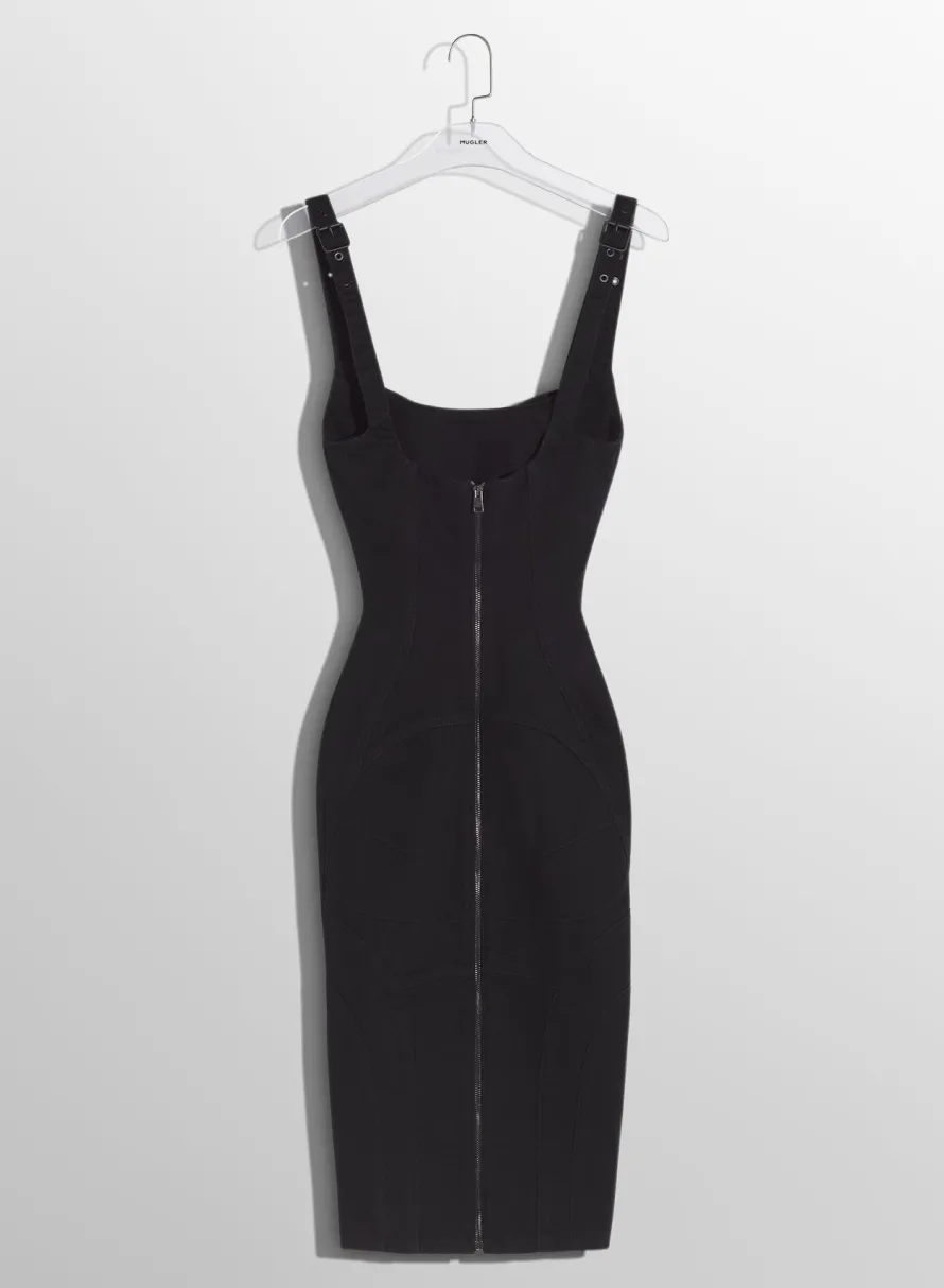 Denim|Dresses & Catsuits|MUGLER black buckled denim dress