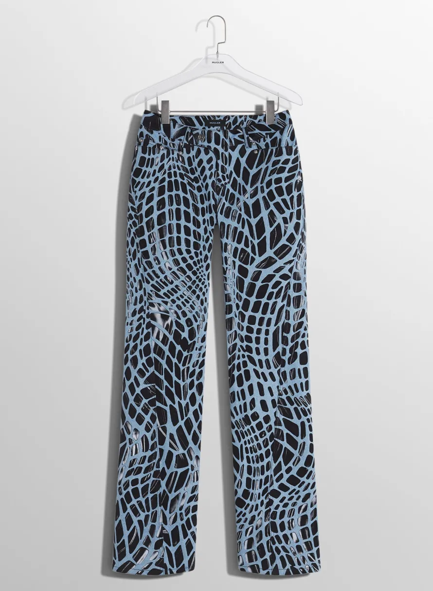 Denim|Trousers|MUGLER black velvet print straight leg jeans