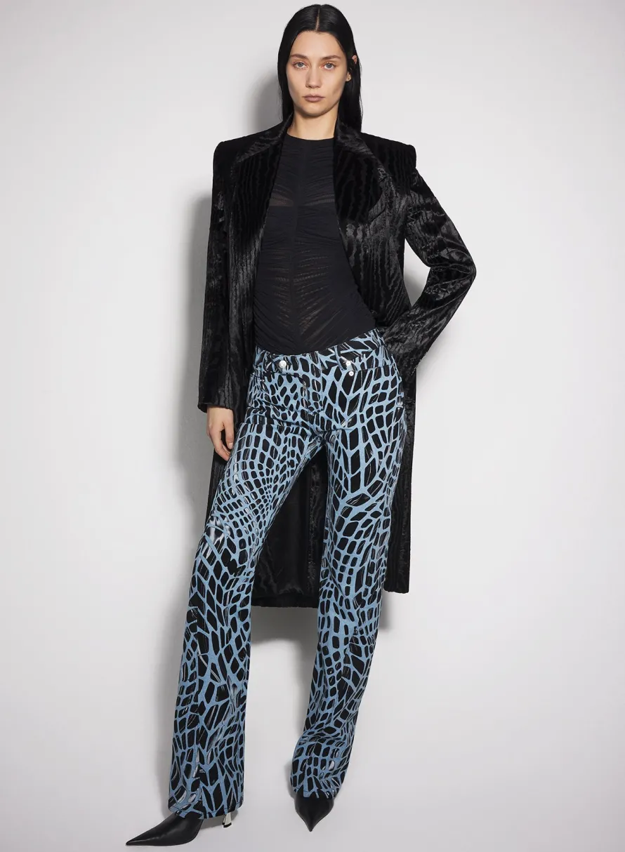 Denim|Trousers|MUGLER black velvet print straight leg jeans