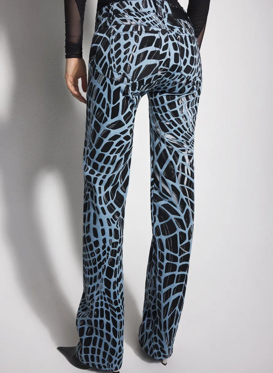 Denim|Trousers|MUGLER black velvet print straight leg jeans